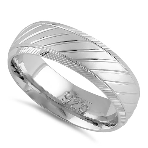 Sterling Silver Diamond Cut Slanting Lines Wedding Band Ring