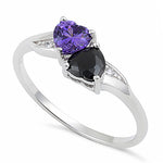 Sterling Silver Double Heart Dark Violet Blue & Black CZ Ring