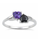 Sterling Silver Double Heart Dark Violet Blue & Black CZ Ring