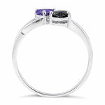 Sterling Silver Double Heart Dark Violet Blue & Black CZ Ring