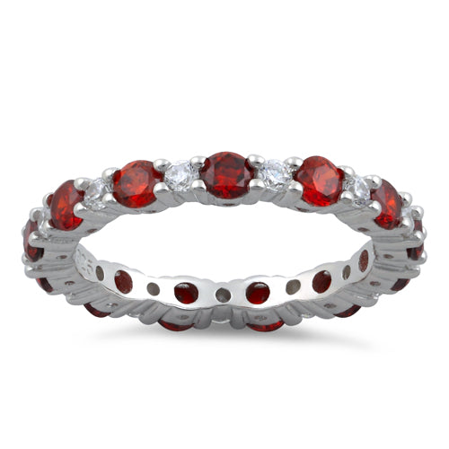 Sterling Silver Eternity Garnet CZ Ring