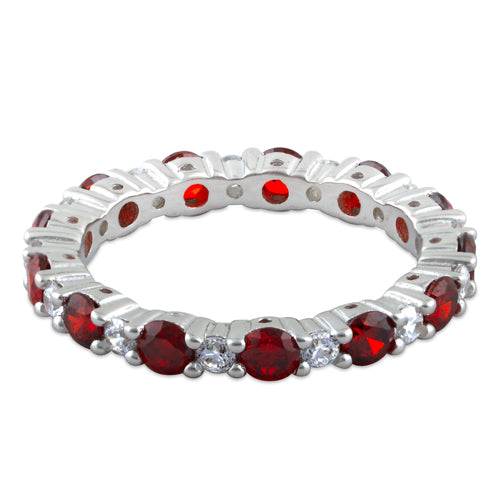 Sterling Silver Eternity Garnet CZ Ring