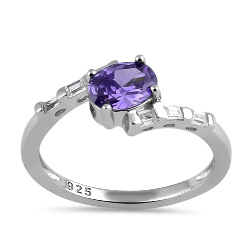 Sterling Silver Stuck In Between Oval Amethyst CZ Ring
