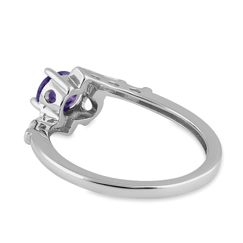 Sterling Silver Stuck In Between Oval Amethyst CZ Ring