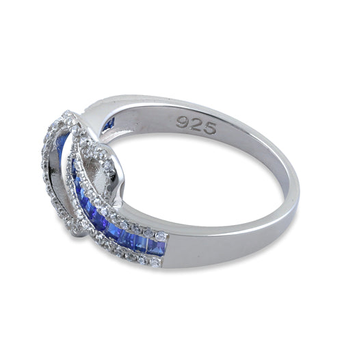 Sterling Silver Exotic Heart Blue Sapphire CZ Ring