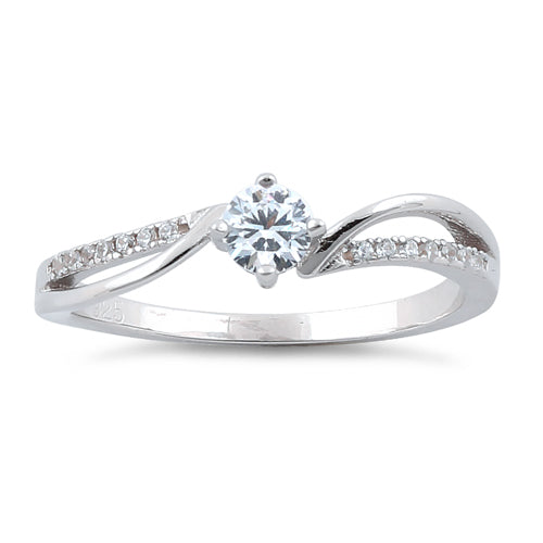 Sterling Silver Round Cut Engagement Clear CZ Ring