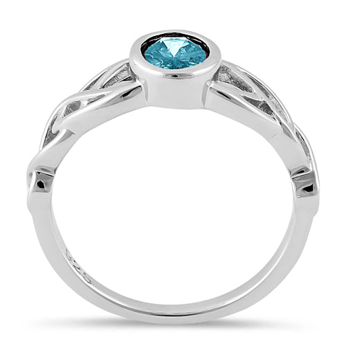 Sterling Silver Oval Aqua Blue CZ Celtic Ring