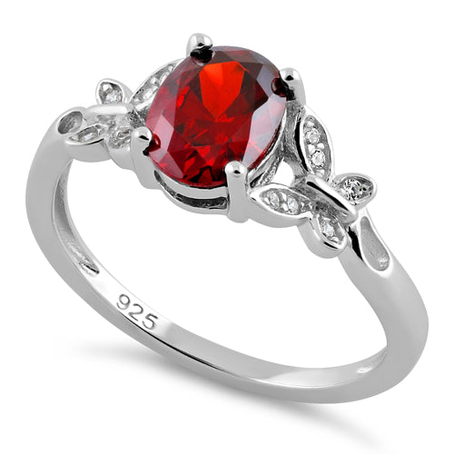 Sterling Silver Double Butterfly Garnet Center Stone CZ Ring