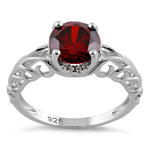 Sterling Silver Swirl Design Garnet and Clear CZ Ring