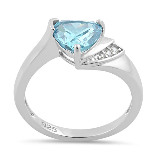 Sterling Silver Elegant Trillion Cut Aqua Blue CZ Ring