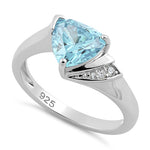 Sterling Silver Elegant Trillion Cut Aqua Blue CZ Ring