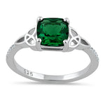 Sterling Silver Square Emerald Celtic CZ Ring