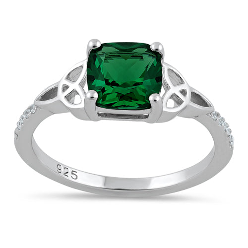 Sterling Silver Square Emerald Celtic CZ Ring