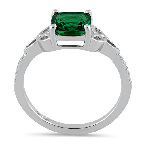 Sterling Silver Square Emerald Celtic CZ Ring