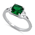 Sterling Silver Square Emerald Celtic CZ Ring