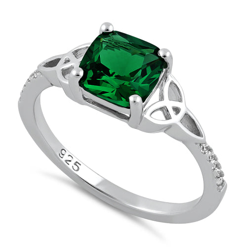 Sterling Silver Square Emerald Celtic CZ Ring