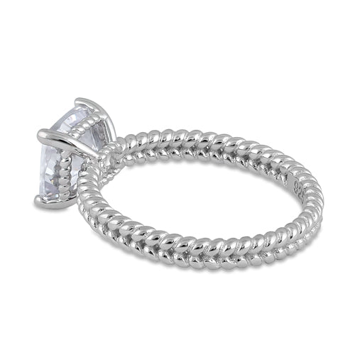 Sterling Silver Double Rope Cushion CZ Ring
