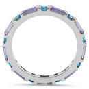 Sterling Silver Blue & Purple Eternity CZ Ring