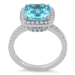 Sterling Silver Cushion-Cut Aqua Blue CZ Ring