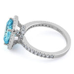 Sterling Silver Cushion-Cut Aqua Blue CZ Ring