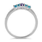 Sterling Silver Dark Violet & Aqua CZ Ring