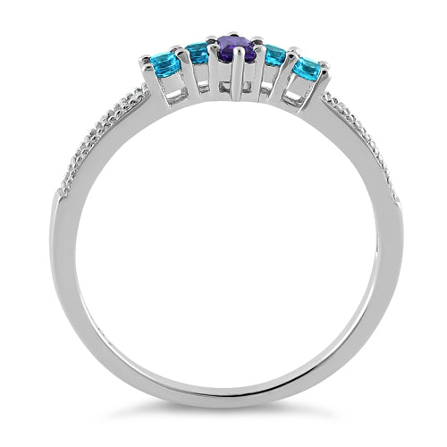 Sterling Silver Dark Violet & Aqua CZ Ring