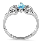 Sterling Silver Double Triquetra Charmed Marquise Aquamarine CZ Ring