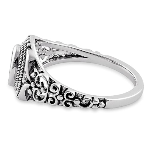 Sterling Silver Austere Oval Aquamarine CZ Ring