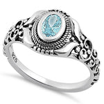Sterling Silver Austere Oval Aquamarine CZ Ring