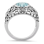 Sterling Silver Oval Aquamarine CZ Ring