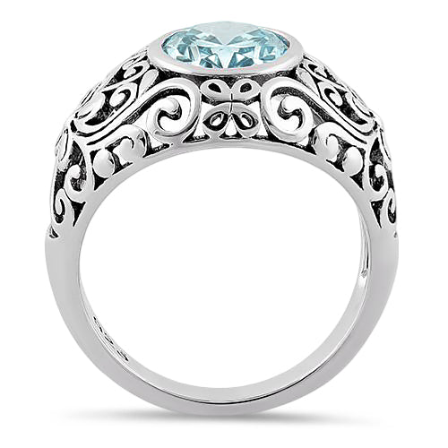 Sterling Silver Oval Aquamarine CZ Ring
