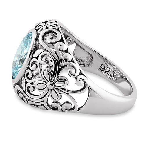 Sterling Silver Oval Aquamarine CZ Ring