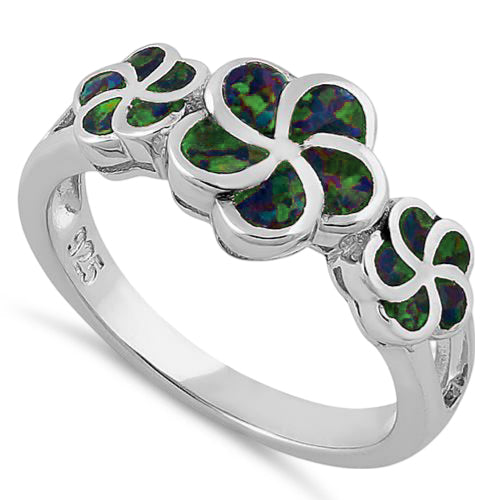 Sterling Silver Plumeria Green-Black Lab Opal Ring
