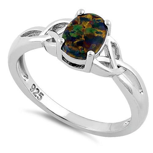 Sterling Silver Center Stone Charmed Green-Black Lab Opal Ring