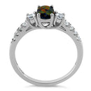 Sterling Silver Enchanted Oval Green-Black Lab Opal CZ Ring