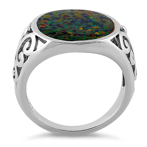 Sterling Silver Extravagant Green-Black Lab Opal Ring