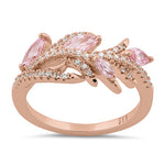 Sterling Silver Rose Gold-Plated Vine Leaves Pink CZ Ring
