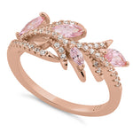 Sterling Silver Rose Gold-Plated Vine Leaves Pink CZ Ring