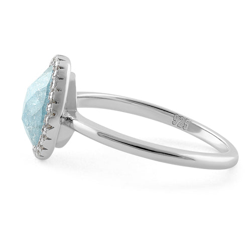 Sterling Silver Offset Oval Sky Blue Ice Galaxy CZ Ring