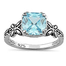 Sterling Silver Cushion-Cut Aqua CZ Ring