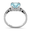 Sterling Silver Cushion-Cut Aqua CZ Ring