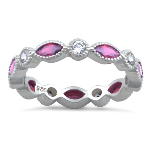 Sterling Silver Round & Marquise Pink CZ Eternity Ring
