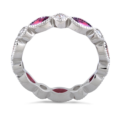 Sterling Silver Round & Marquise Pink CZ Eternity Ring