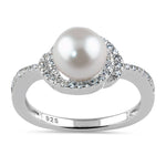 Sterling Silver Spiral Shell Pearl CZ Ring