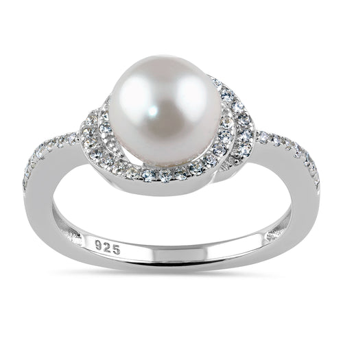 Sterling Silver Spiral Shell Pearl CZ Ring