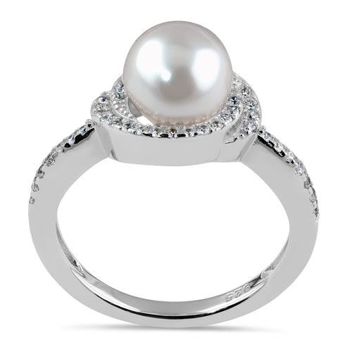 Sterling Silver Spiral Shell Pearl CZ Ring