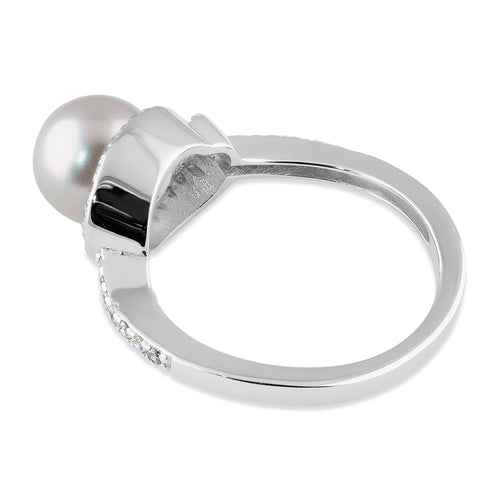Sterling Silver Spiral Shell Pearl CZ Ring