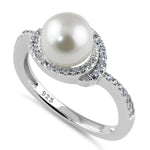 Sterling Silver Spiral Shell Pearl CZ Ring