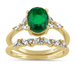 Sterling Silver Gold-Plated Green CZ Engagement Ring Set