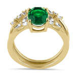 Sterling Silver Gold-Plated Green CZ Engagement Ring Set